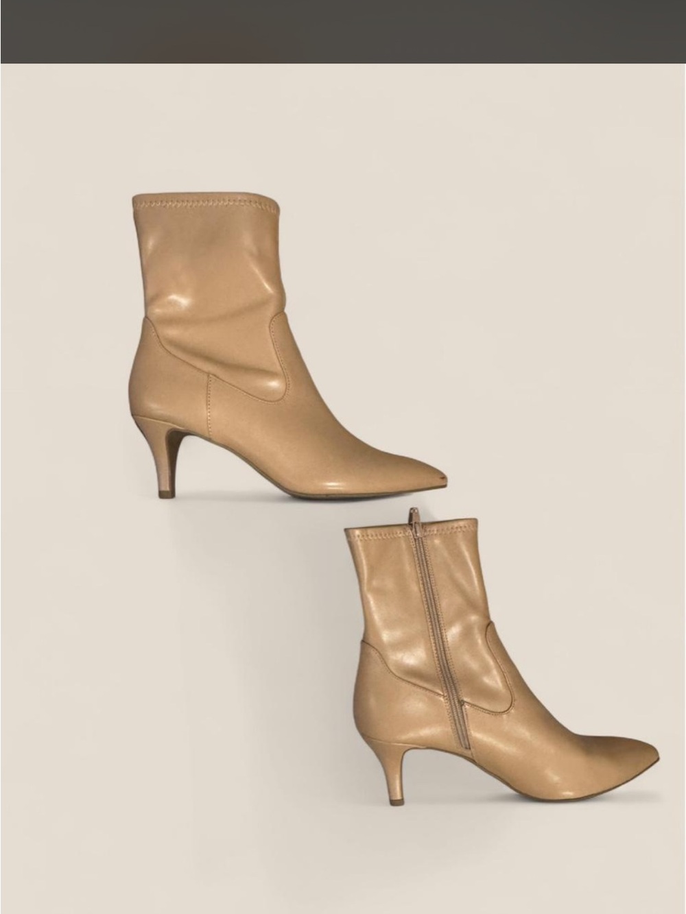 Dolce Vita Tan Leather Pointed-Toe Kitten Heel Ankle Boots